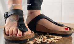 A crushing experience in Birkenstock Gizeh Sandals - Peanut crush, Upskirt POV and underglass views