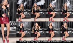 Angie smoking a big cigar in leather and heels! - a custom clip