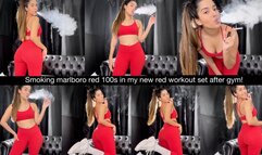 Smoking marlboro red 100s in my new red workout set after gym!