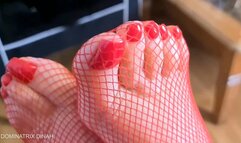 Foot Slave Training, Feet in Red Fishnets, Lady in Red