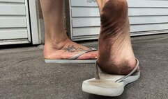 FeetWondersPublic silver flip flops and very DIRTY FEET