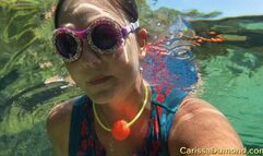"Candy" goggles exploring the lily pad forest in the freshwater spring