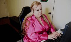 Busty Blonde Stresses over Work has Heart Attack