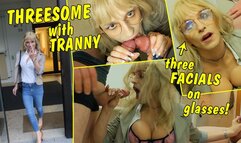 Hot afterwork threesome! Tranny gets 3 facials on her glasses in the student dorm! FULL CLIP