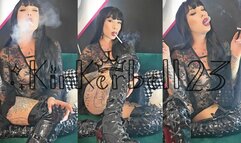 Smoking Misty 120 cigarette wearing PVC thigh high boots and dark lipstick- Kinkerbell23