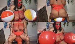 BBW Beach Ball And Red Balloon Riding Humping Sit To Pop!