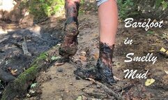 SweetLana walking barefoot through deep mud and smelly puddles, barefoot in mud, muddy feet