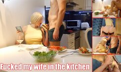 The wife bit her husband's dick and he fucked her hard in the kitchen