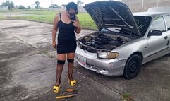 I wore my yellow high heels and I had to fix the car engine and pump the accelerate (3)