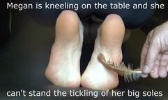 Megan is kneeling on the table and she cant stand the tickling of her big soles HD